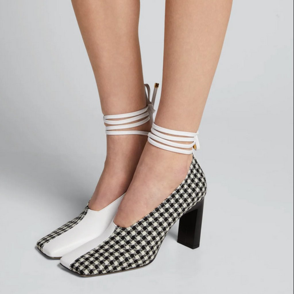Nib Size 39 Wandler Isa Mixed Pattern Leather And Wool Ankle Wrap Pumps